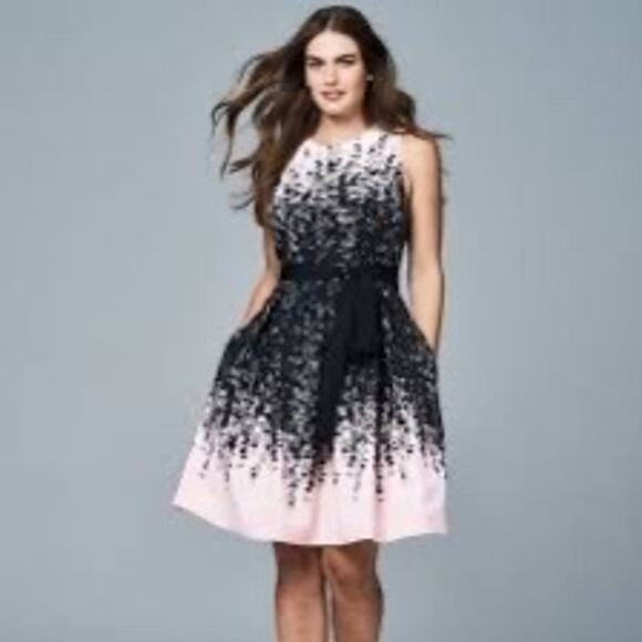 Luxe by Carmen Marc Valvo Midi Fit & Flare Dress Sz 4 Pink Black - Picture 16 of 16